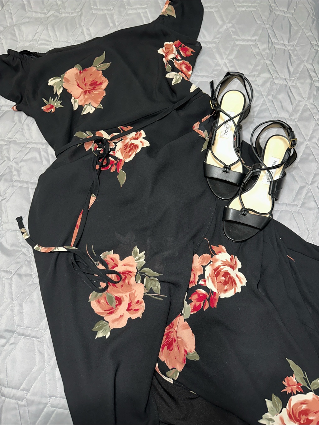 Sz Lnew Le Chateau Luxury Line Black Floral Faux Wrap Occasion Dress Ptp 20”